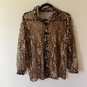 Black and gold sheer lace blouse